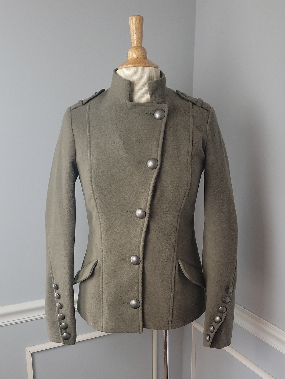 JACK BY BB DAKOTA Green Military Mandarin‎ Collar Asymmetric Closure Jacket XS